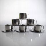 Set de 6 tasses avec soucoupes en inox, Guido Bergna, Italie, 1970s