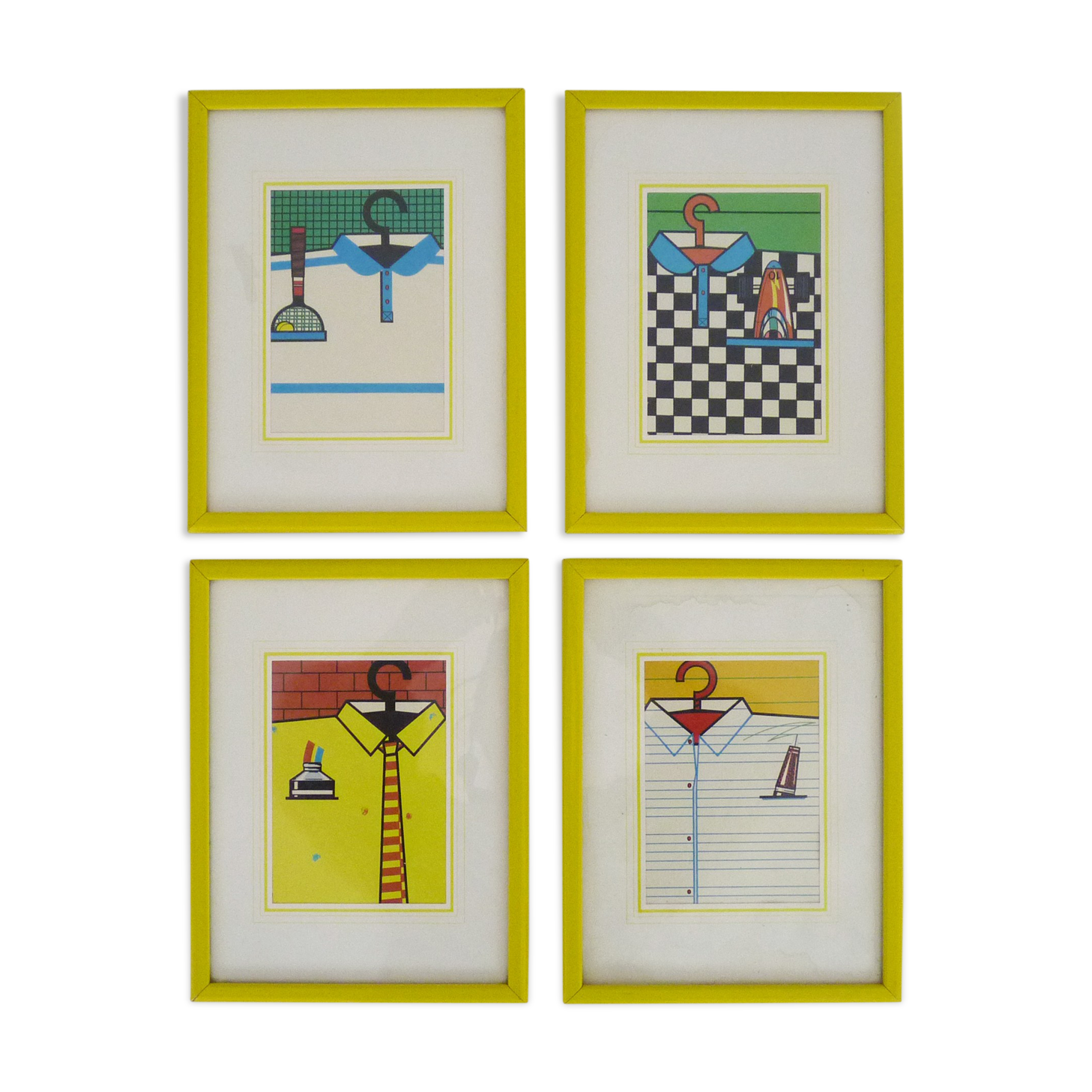 Set of 4 illustrations, advertising series shirt, polo. Provider. Pascal Pinet. Year 80
