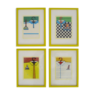 Lot de 4 illustrations série publicitaire chemise polo Provider. Pascal Pinet. Année 80