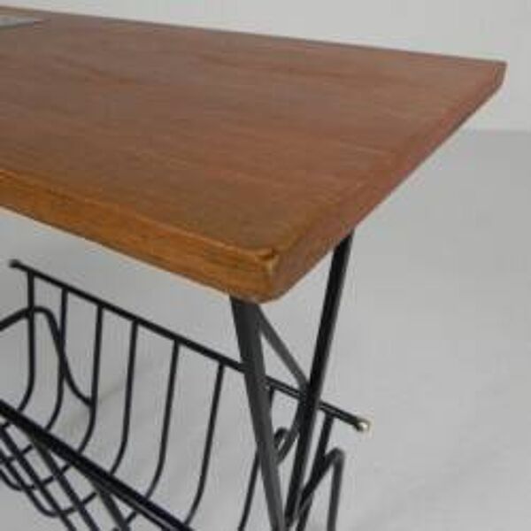 Table d'appoint vintage, porte-revues avec carreau de Hemiksem, années 1950