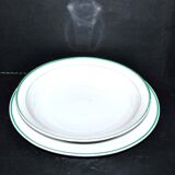 Limoges? lot de 2 plats ronds en porcelaine ancienne à liseré vert et or