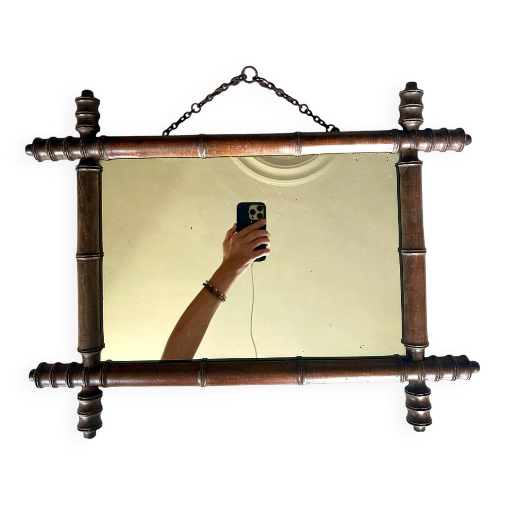Bamboo-shaped wooden mirror