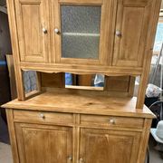 Renovated solid oak dresser – vintage chic country buffet – glass cabinet