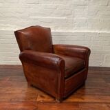 Antique French Leather Club Chair, Moustache Model, Circa 1930’s
