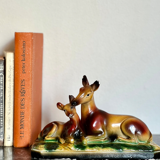 Vintage doe sculpture signed Angelo Biagoni - statue of doe and her fawn - plaster sculpture