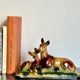 Vintage doe sculpture signed Angelo Biagoni - statue of doe and her fawn - plaster sculpture