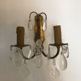 Pair of bronze wall light  with 1950 glass stamps