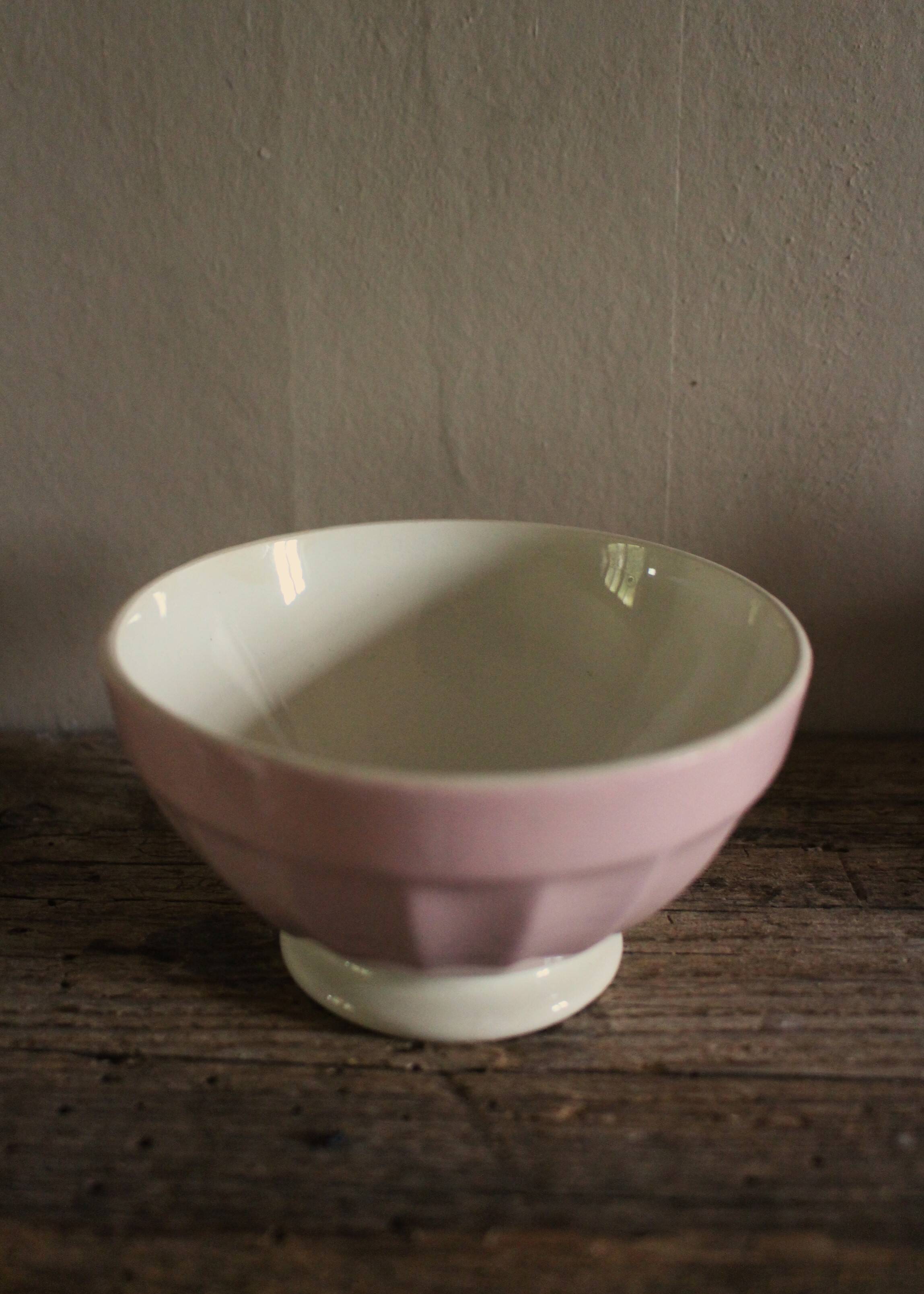Small pink ribbed footed bowl Digoin Sarreguemines