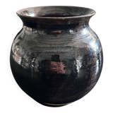 Vase boule brun signé