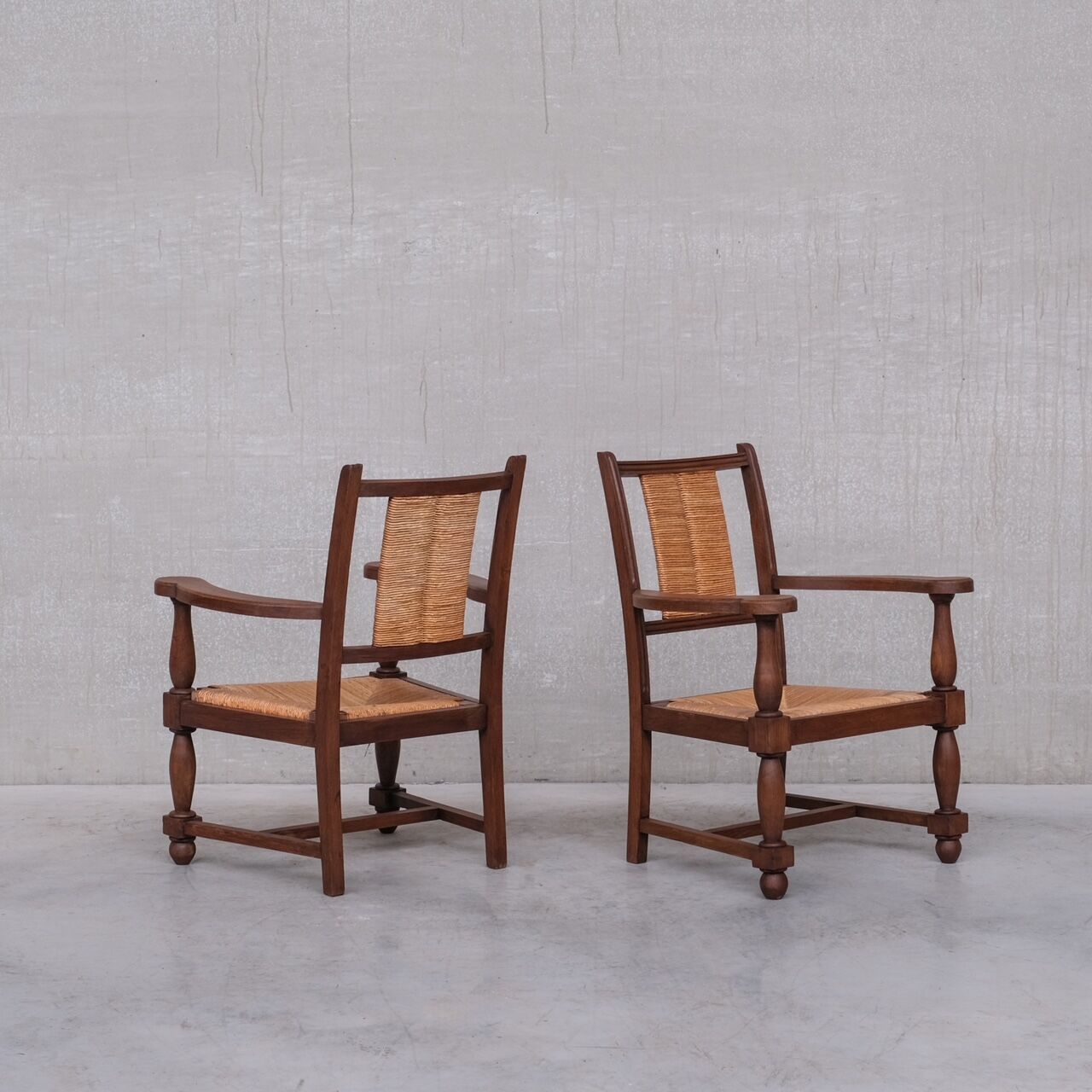 Pair of Mid-Century Rush French Armchairs