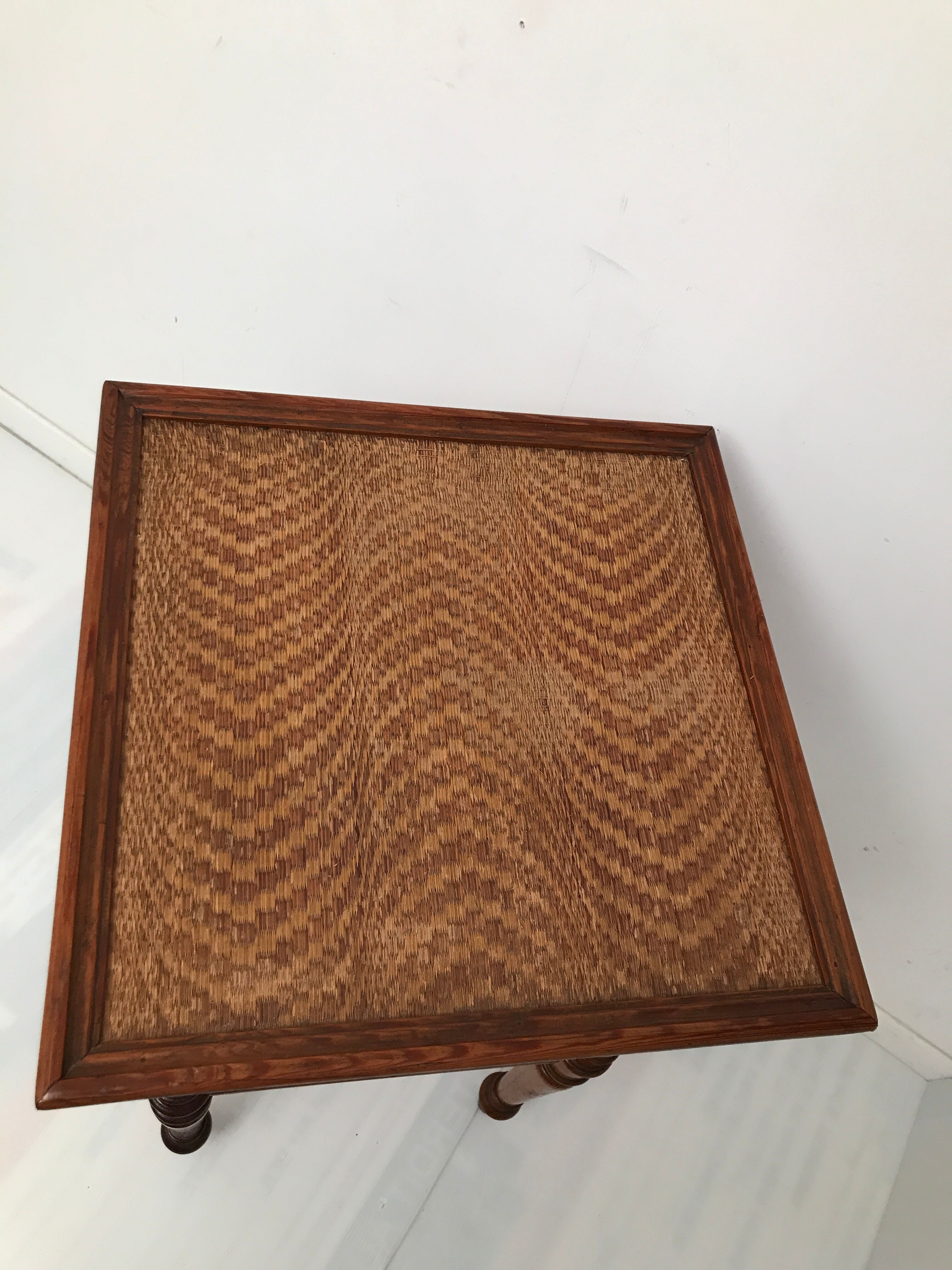 Guéridon table appoint en bois et osier vintage