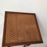 Guéridon table appoint en bois et osier vintage