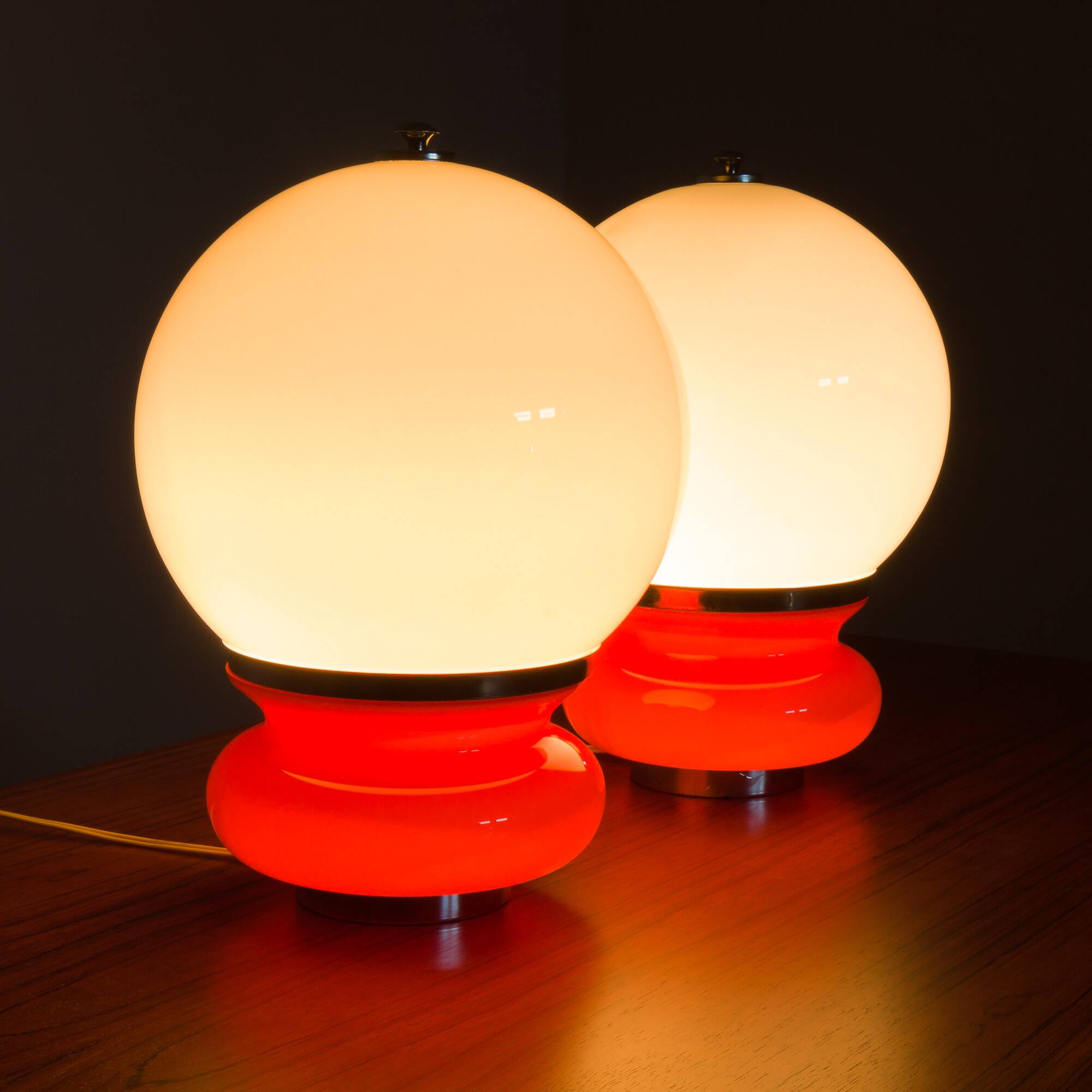 Pair Italian Space Age Mazzega Murano glass table lamps