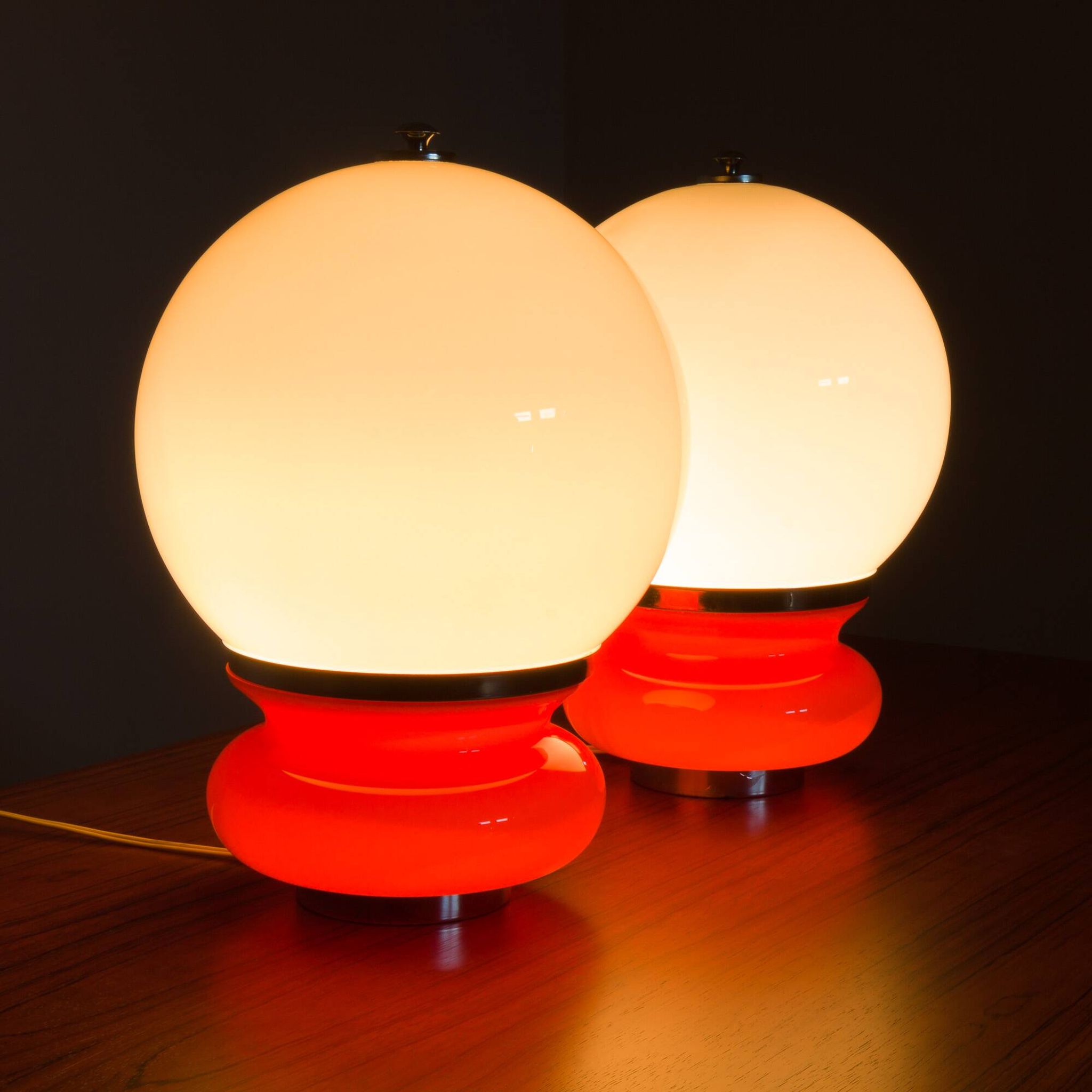 Pair Italian Space Age Mazzega Murano glass table lamps
