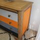Commode vintage 4 tiroirs bois Grise, orange et bois