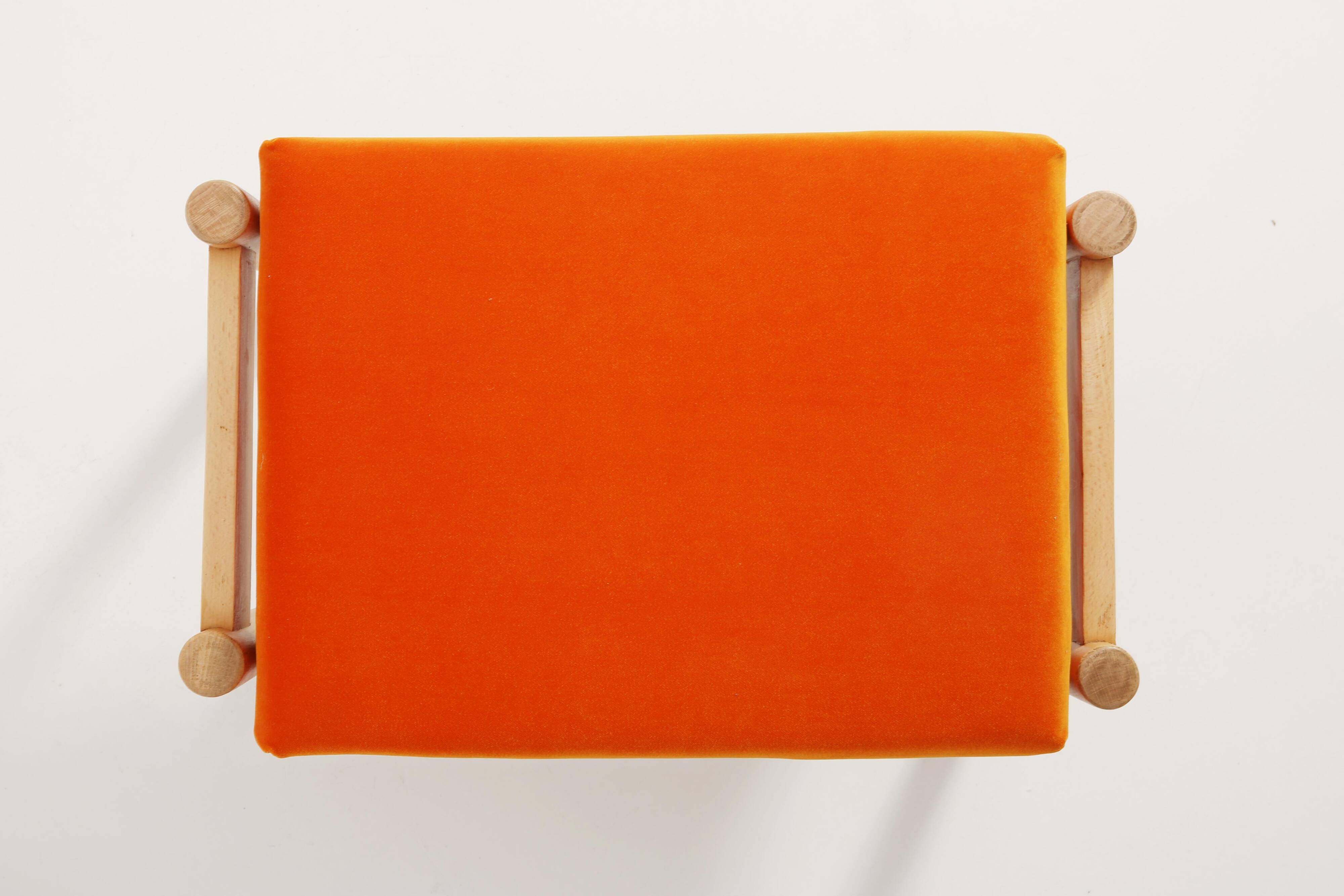 Vintage orange velvet stool mid-century, Edmund Homa, 1960s