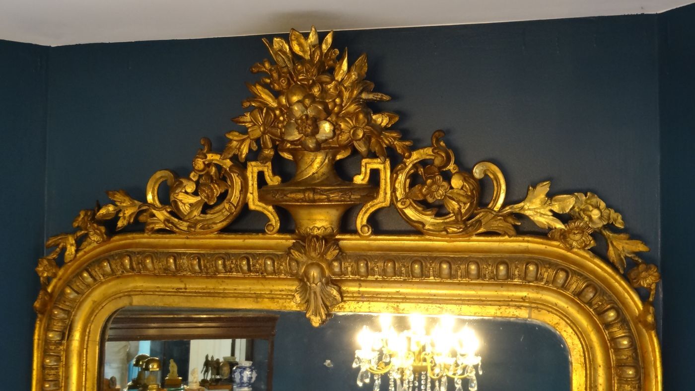 19th 10th gilded stuccoed wood mirror 90 x 180 cm