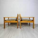 '70s set of 2 pine & canvas lounge chairs by Erik Wørts for IKEA