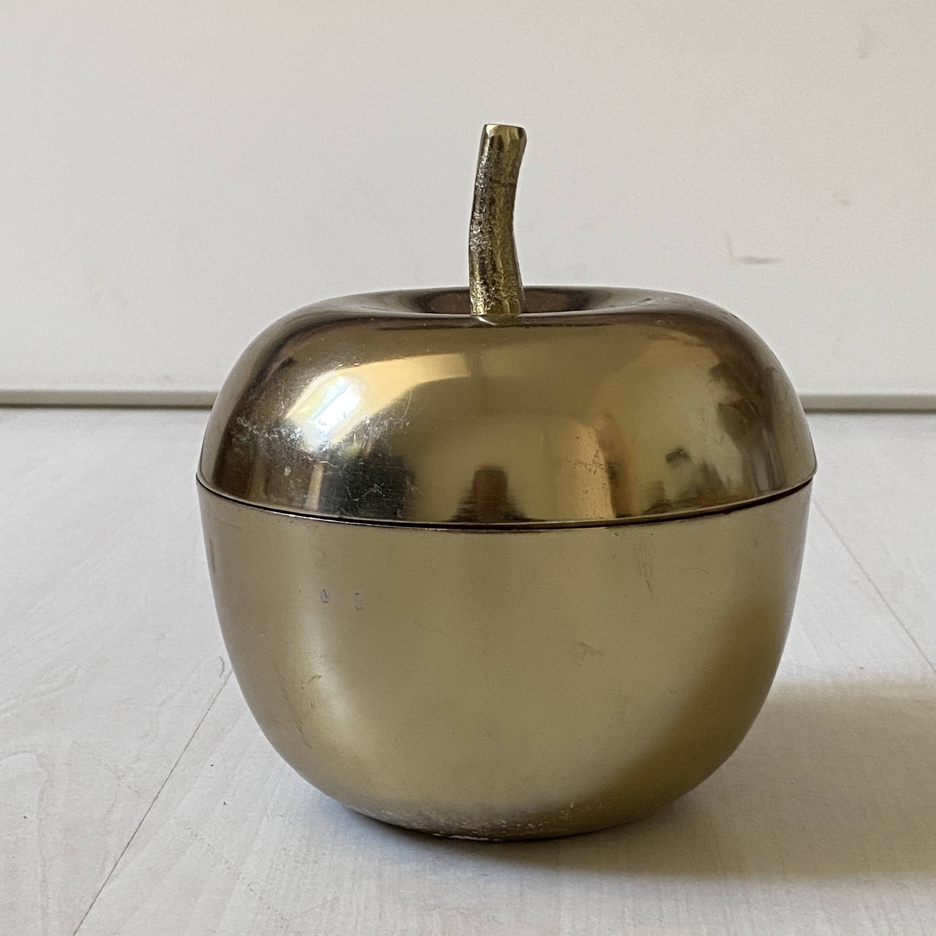 Vintage 1970s golden metal apple-shaped box