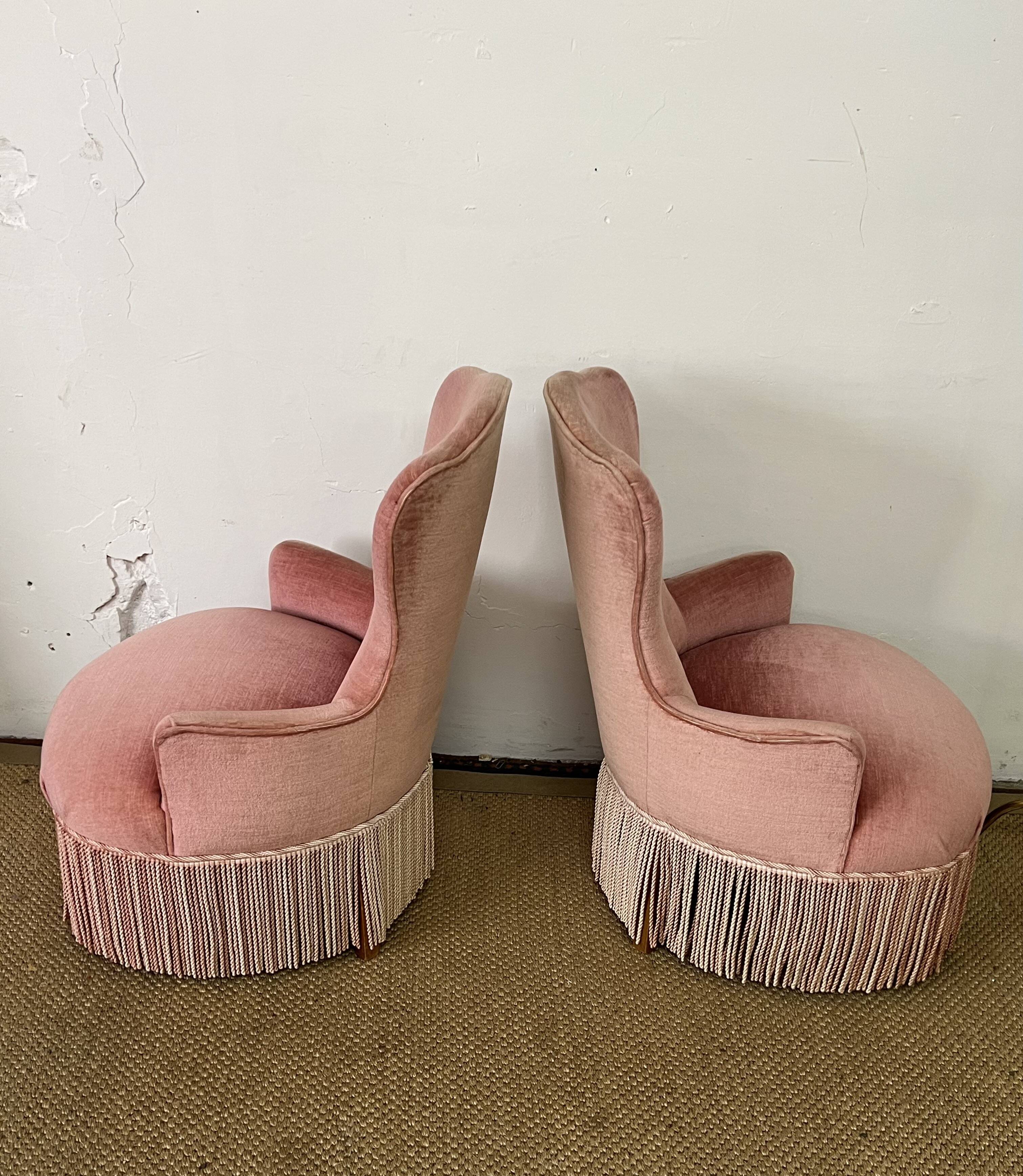 Paire de fauteuils crapaud rose poudré