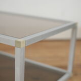Aluminium coffee table and smoked glasses, France, circa 1980