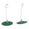 Pair of suspension in enamelled sheet metal Green and white farm style indus vintage