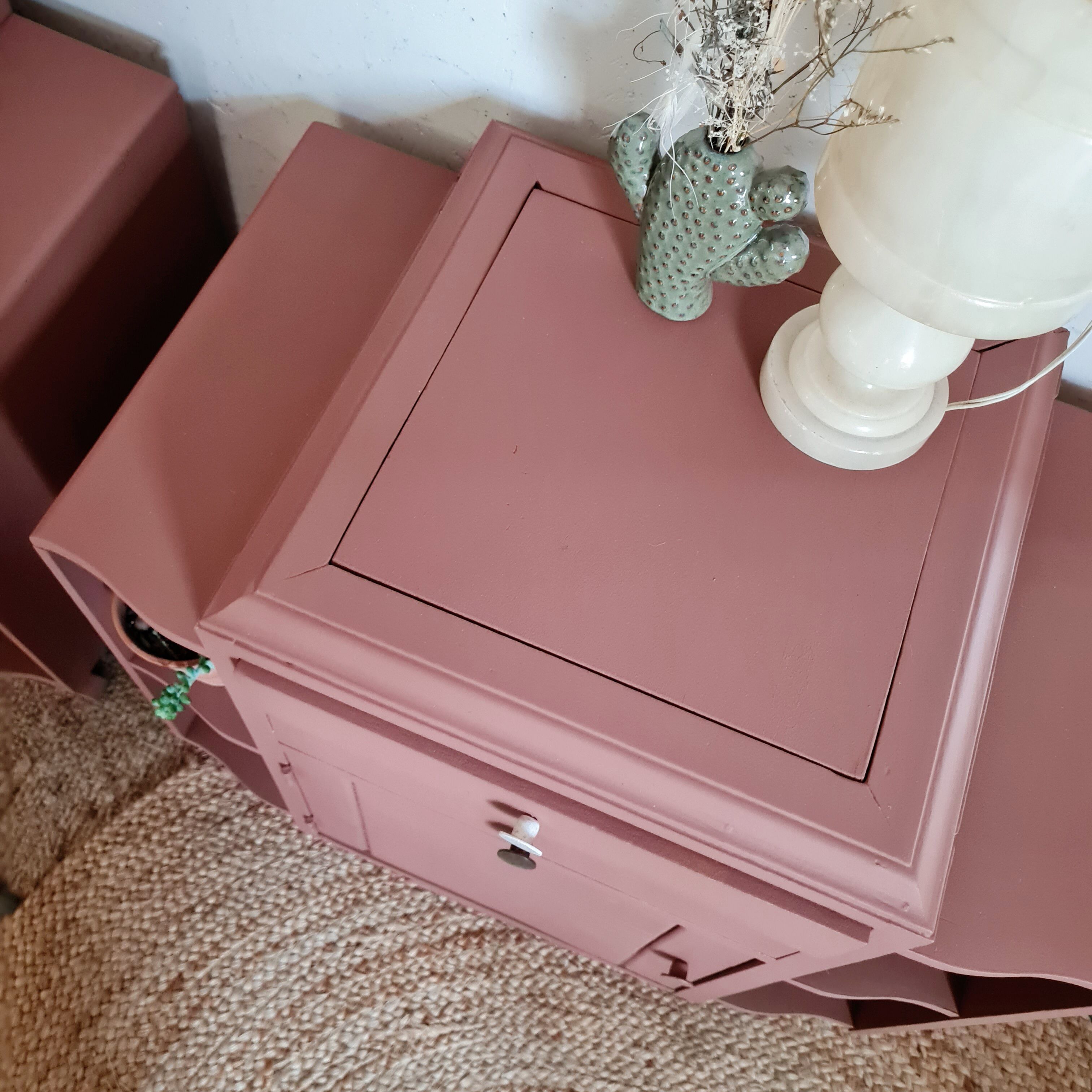 Pair of art deco bedside tables renovated Red ochre