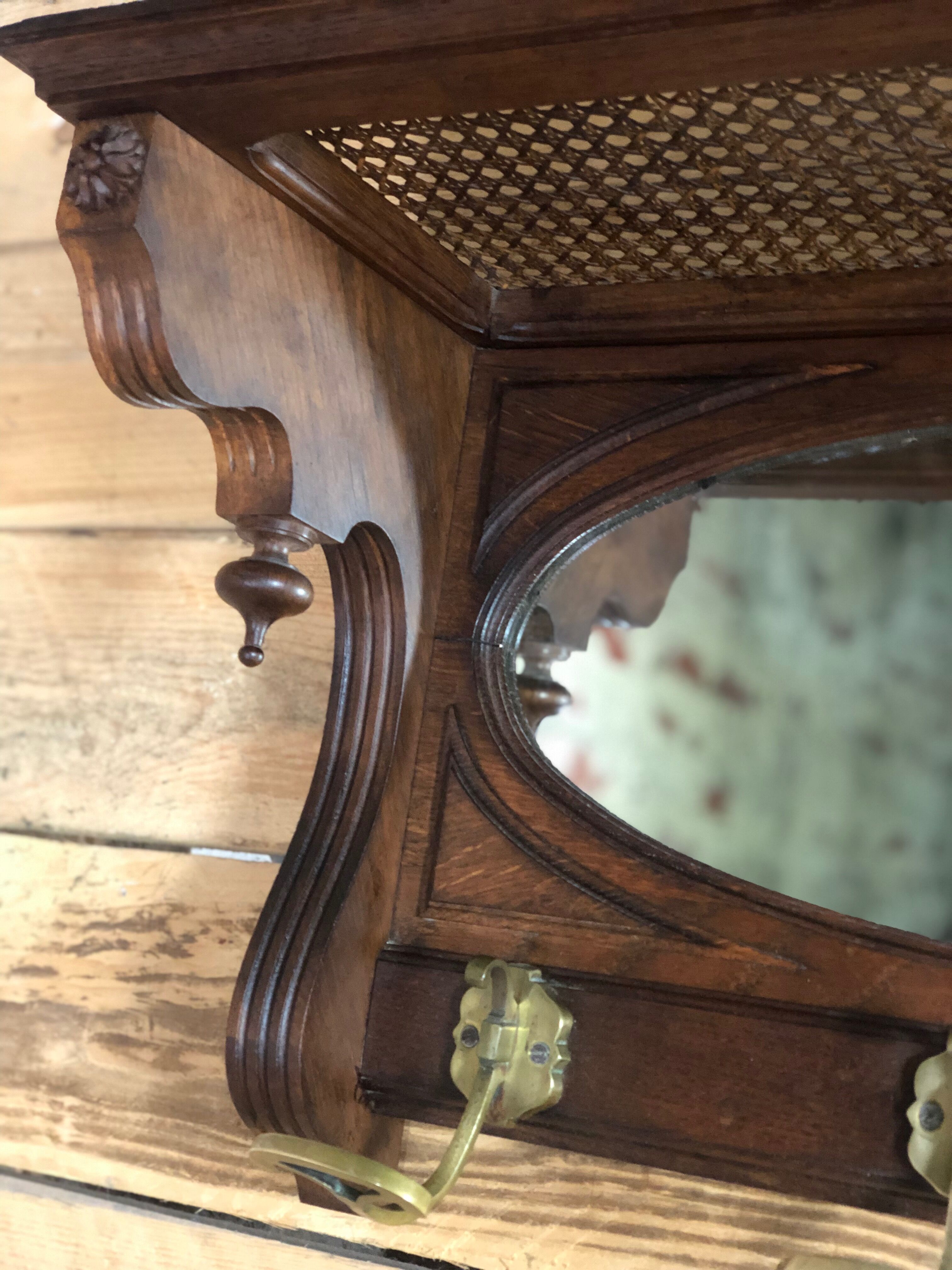 Walnut coat / towel holder 5 brass hooks 1900