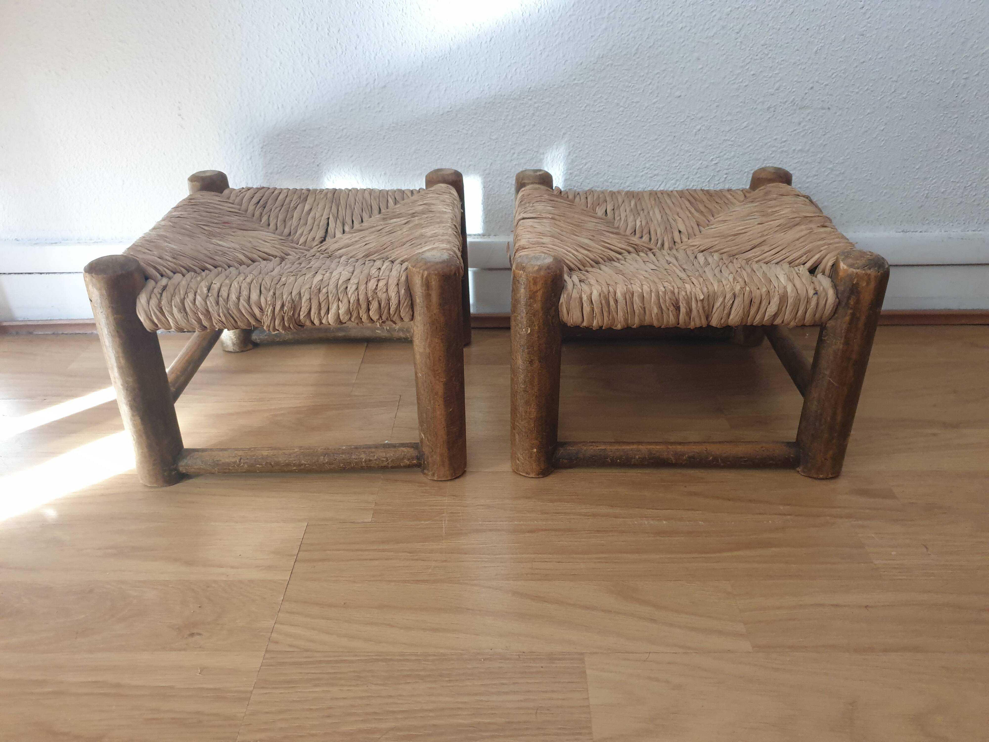 Pair of vintage straw woven foot stools