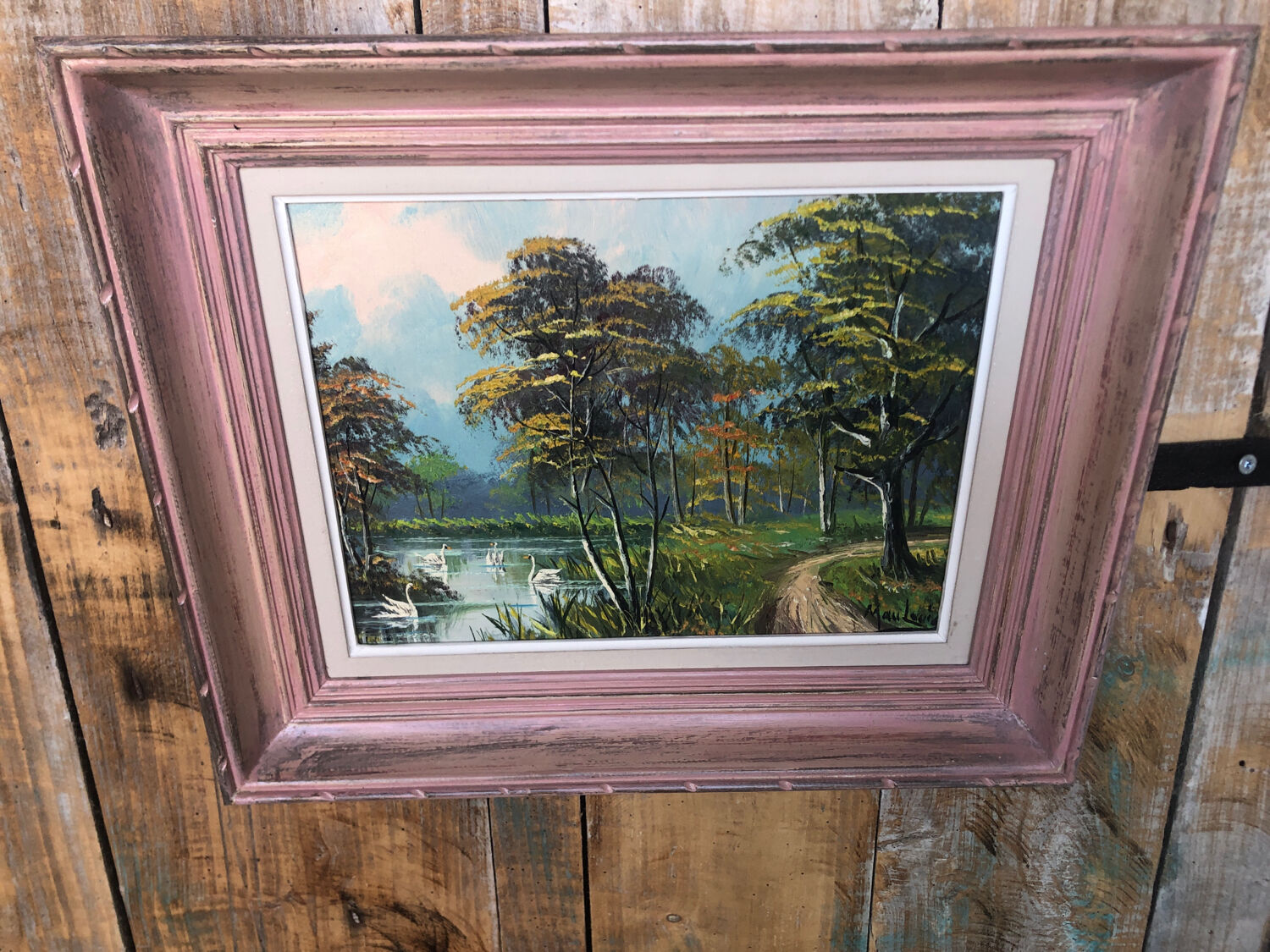 Oil Painting on Canvas MAU LOUIS Riverside + Wood Frame #A217