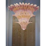 Pair of Iconic Mid-Century Modern Pink “Palmette” Murano Glass Chandeliers