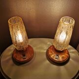Lampes en bois avec capot en verre doré, années 70