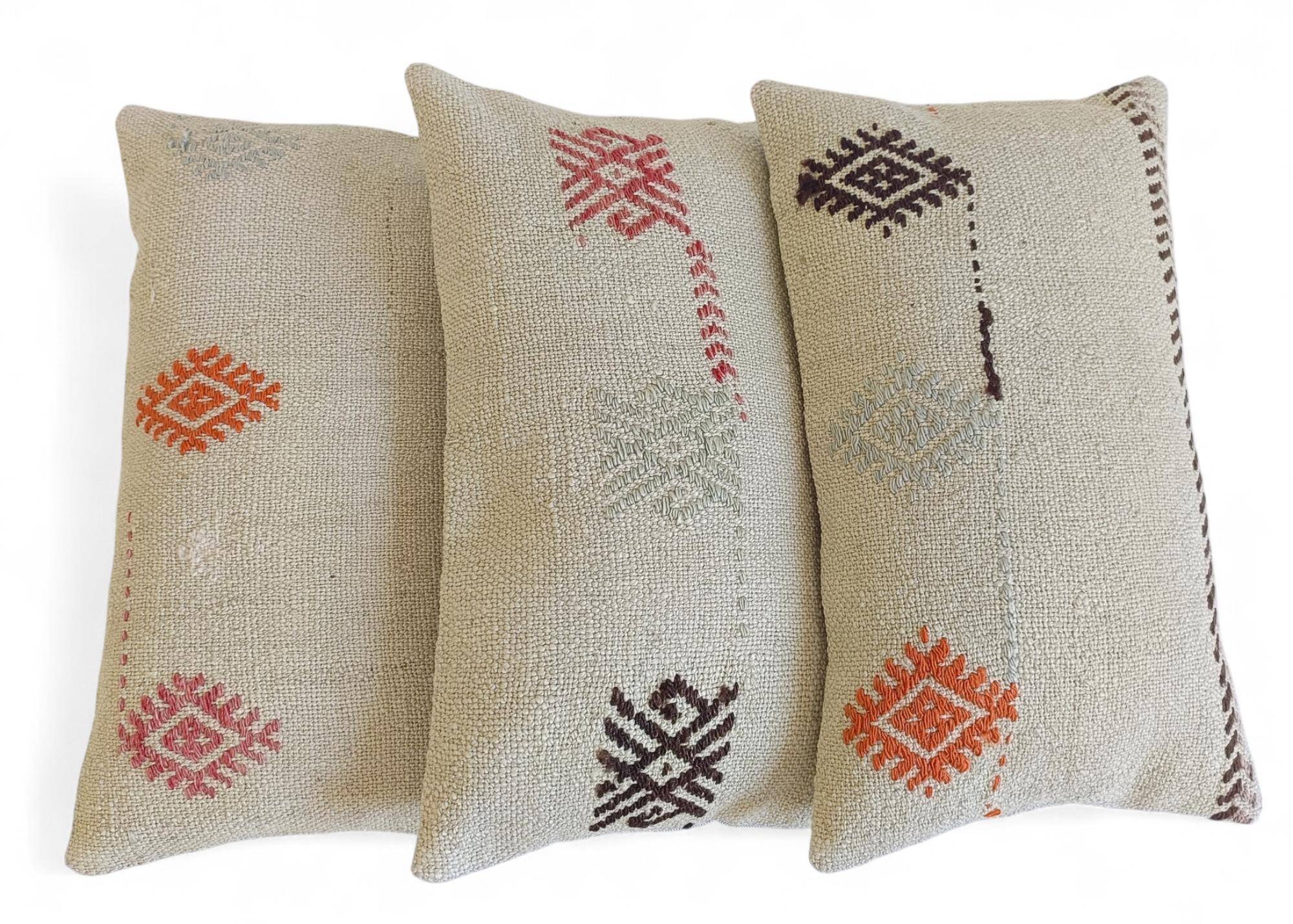 Set of Three Vintage Moorish Style Handloom Wool Kilim Pillows