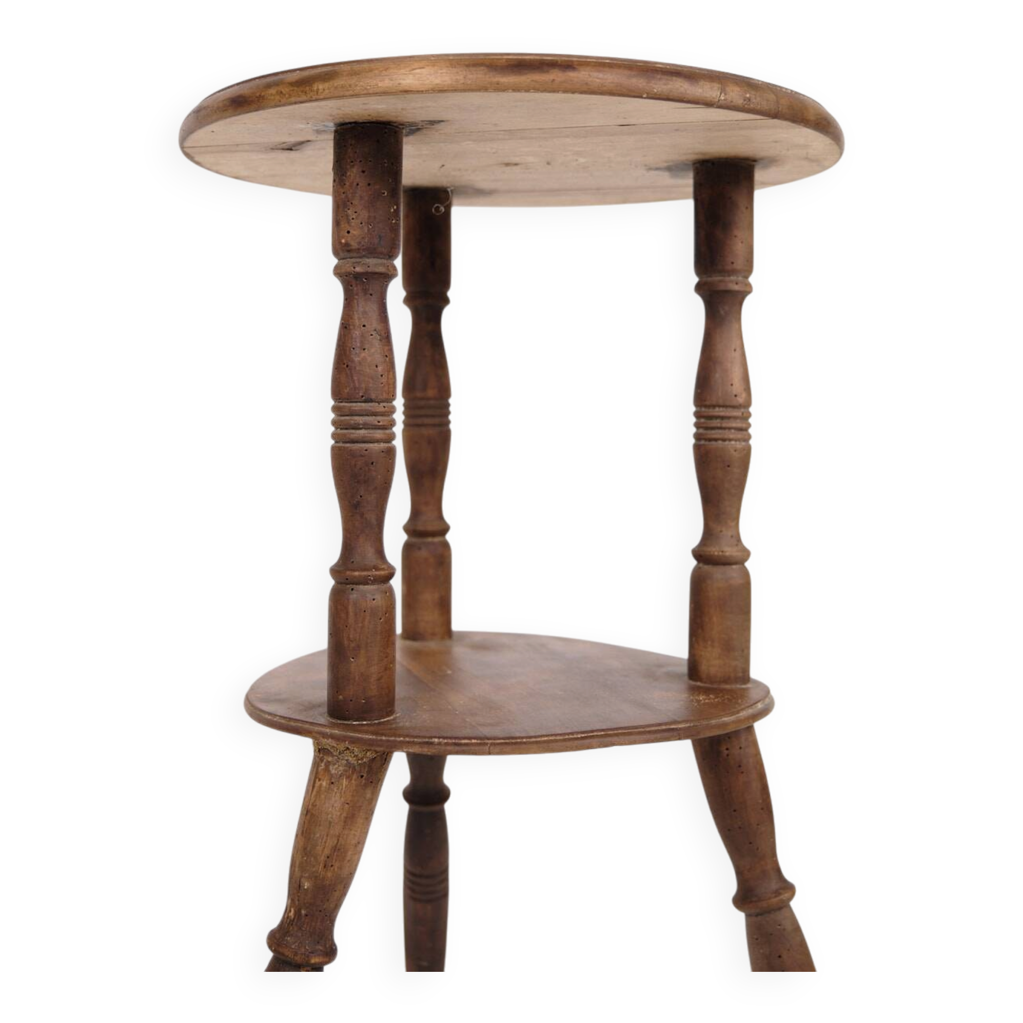 Table d'appoint/fleur - pin - pieds tournés - à deux niveaux - années 1880