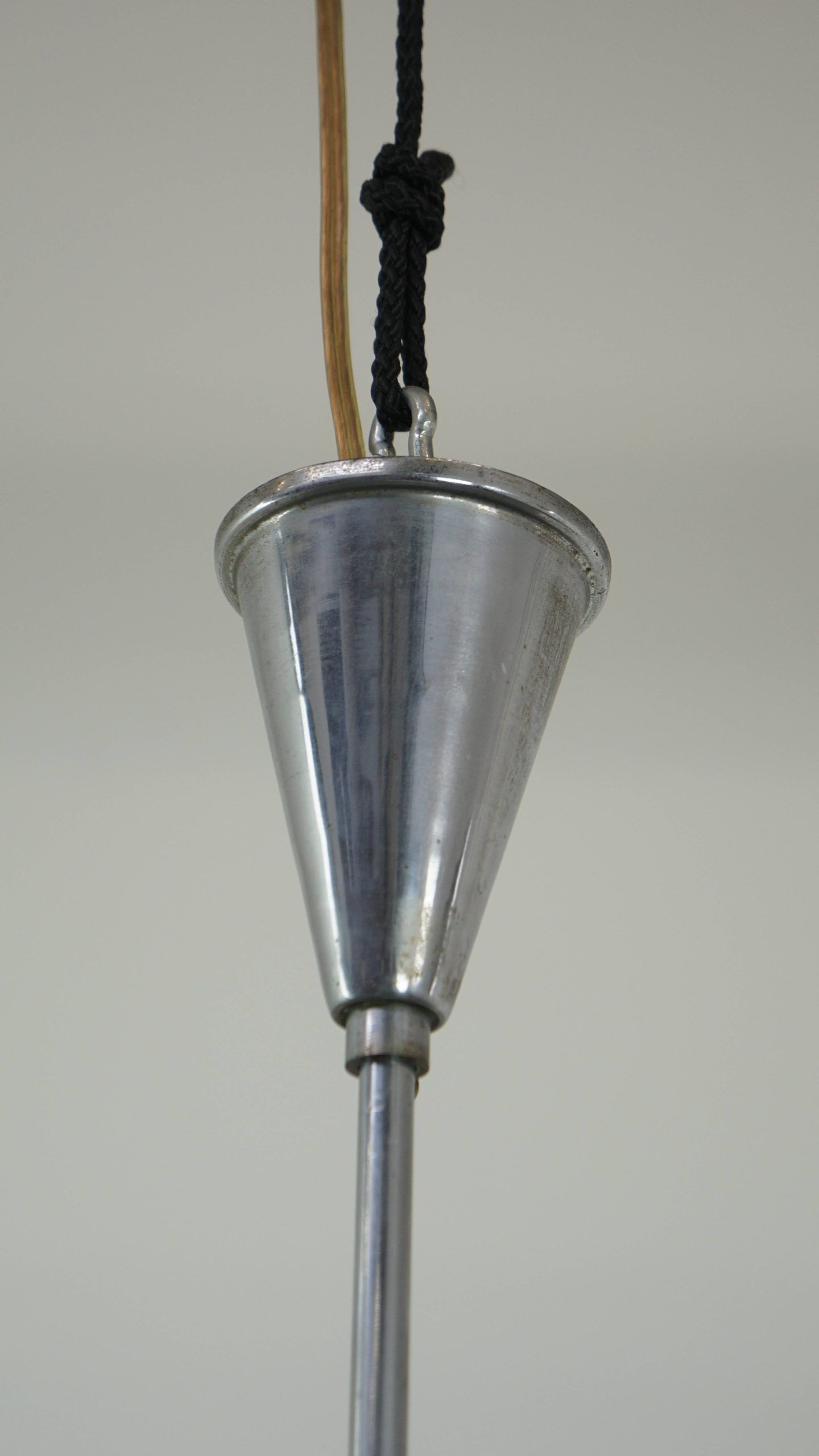 Vintage design pendant lamp with layered milk glass and chrome
