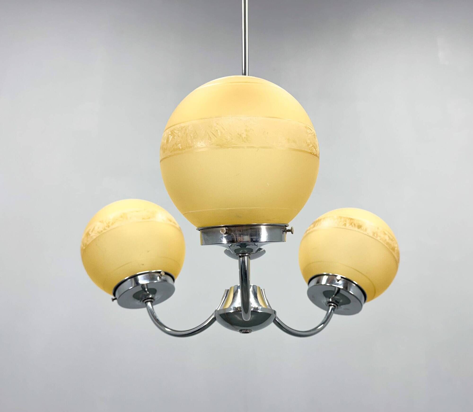 1950s Chrome & Frosted Glass Chandelier