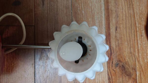 Lampe de bureau vintage en métal orange et verre pressé, Lustry KP, Tchécoslovaquie