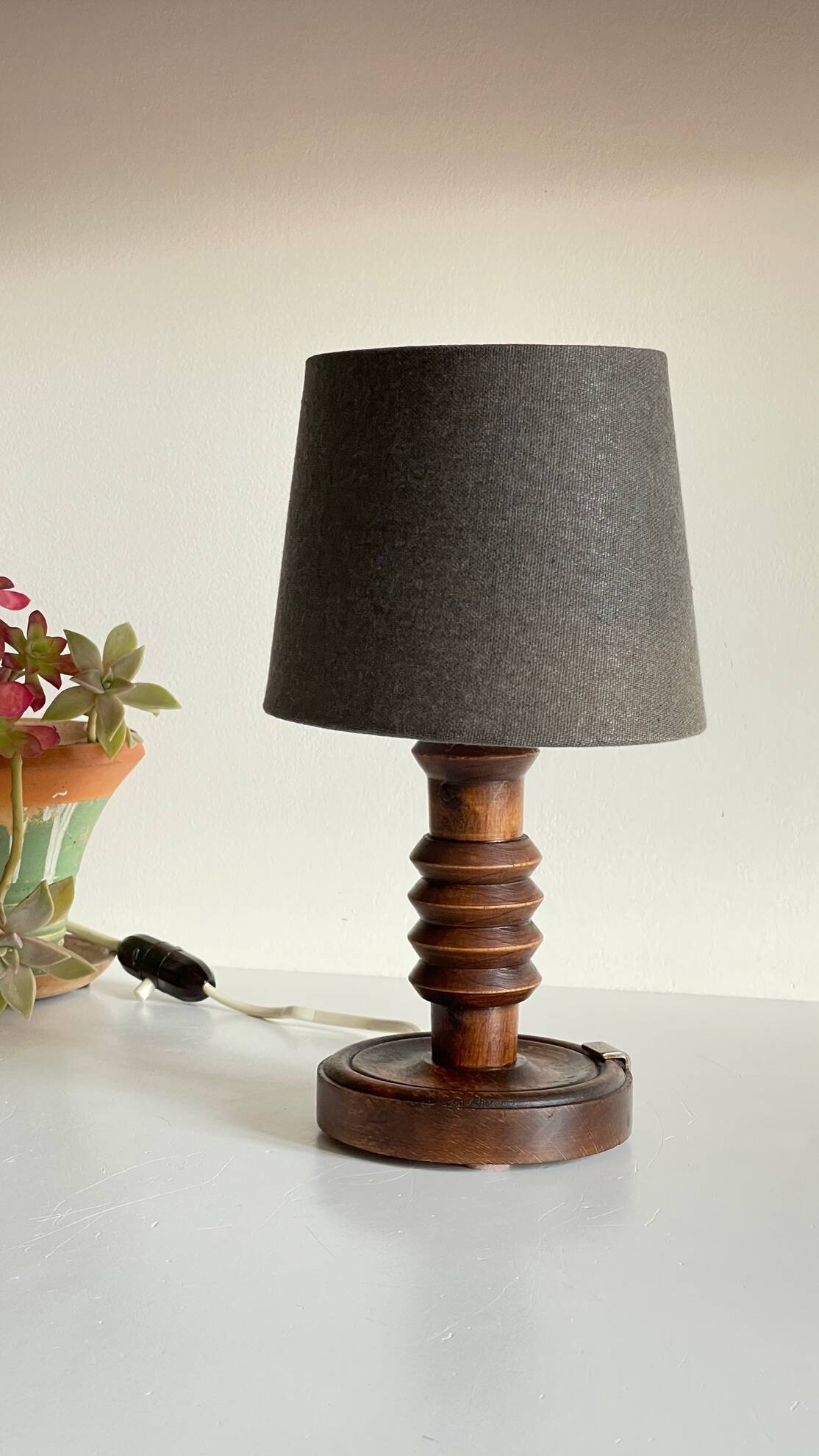 Vintage Charles Dudouyt Style Wooden Lamp