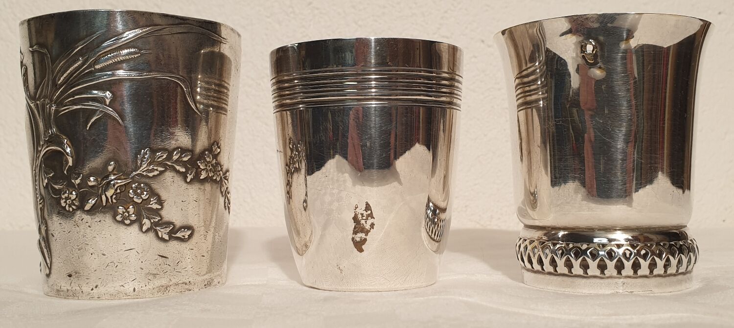 3 timpani cups in silver metal
