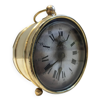 Old Large Alarm Clock Perfected Mechanical Brass Late 19th Patented Watchmaking