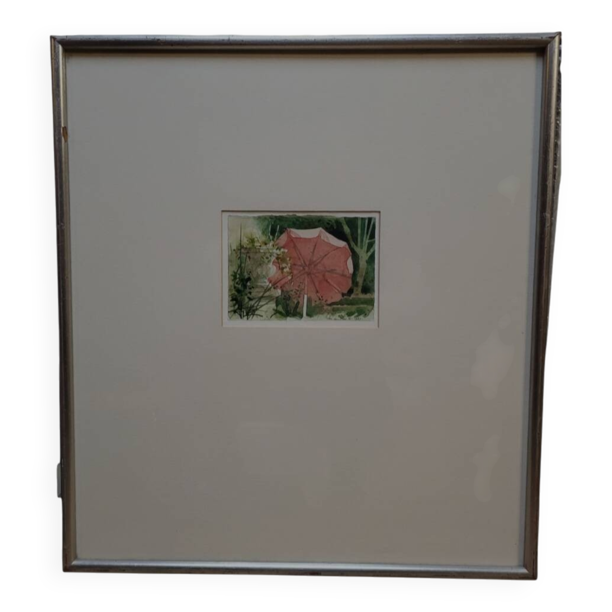 Aquarel of schilderijtje, “Parasol”, M. Van den Dries, 1987