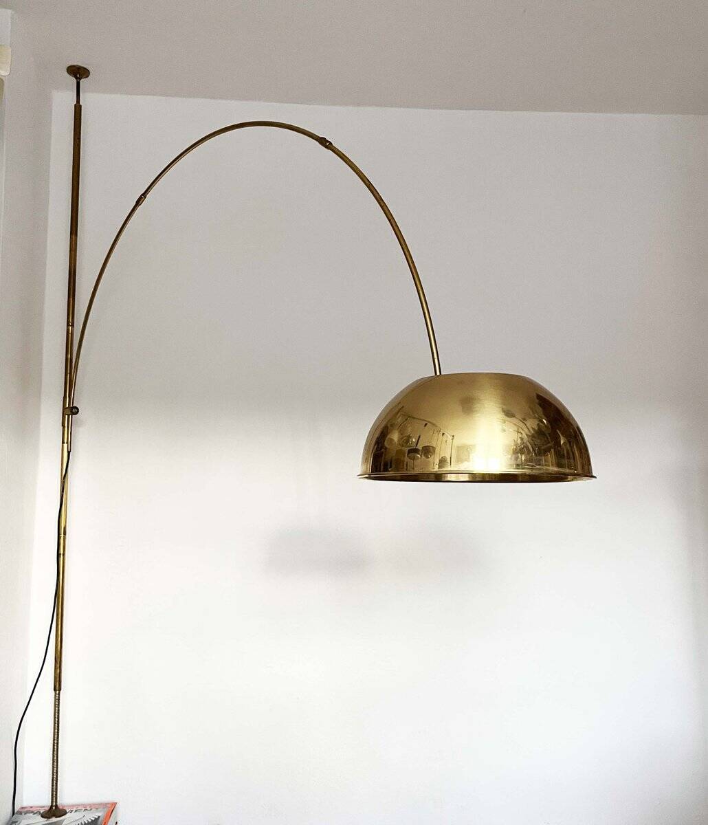 German Postmodern Vintage Brass Arc Floor Lamp with Clamp Rod attributed to Florian Schulz, 1970s