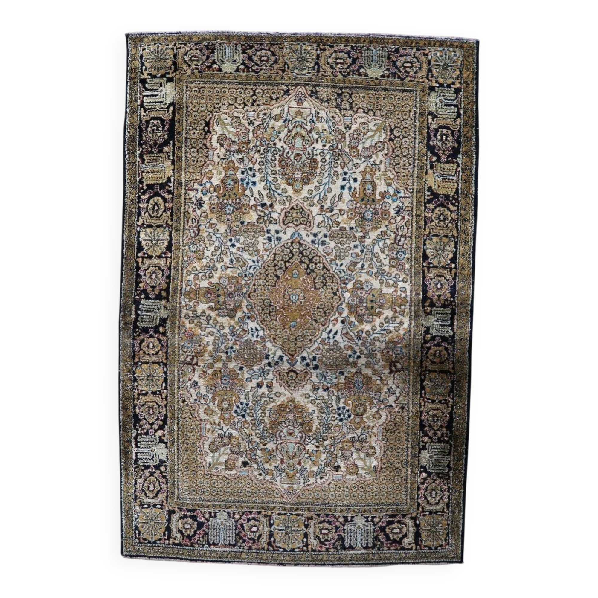 1950s Handmade Kashmir silk medallion rug, 109 × 165 cm - 1C1293