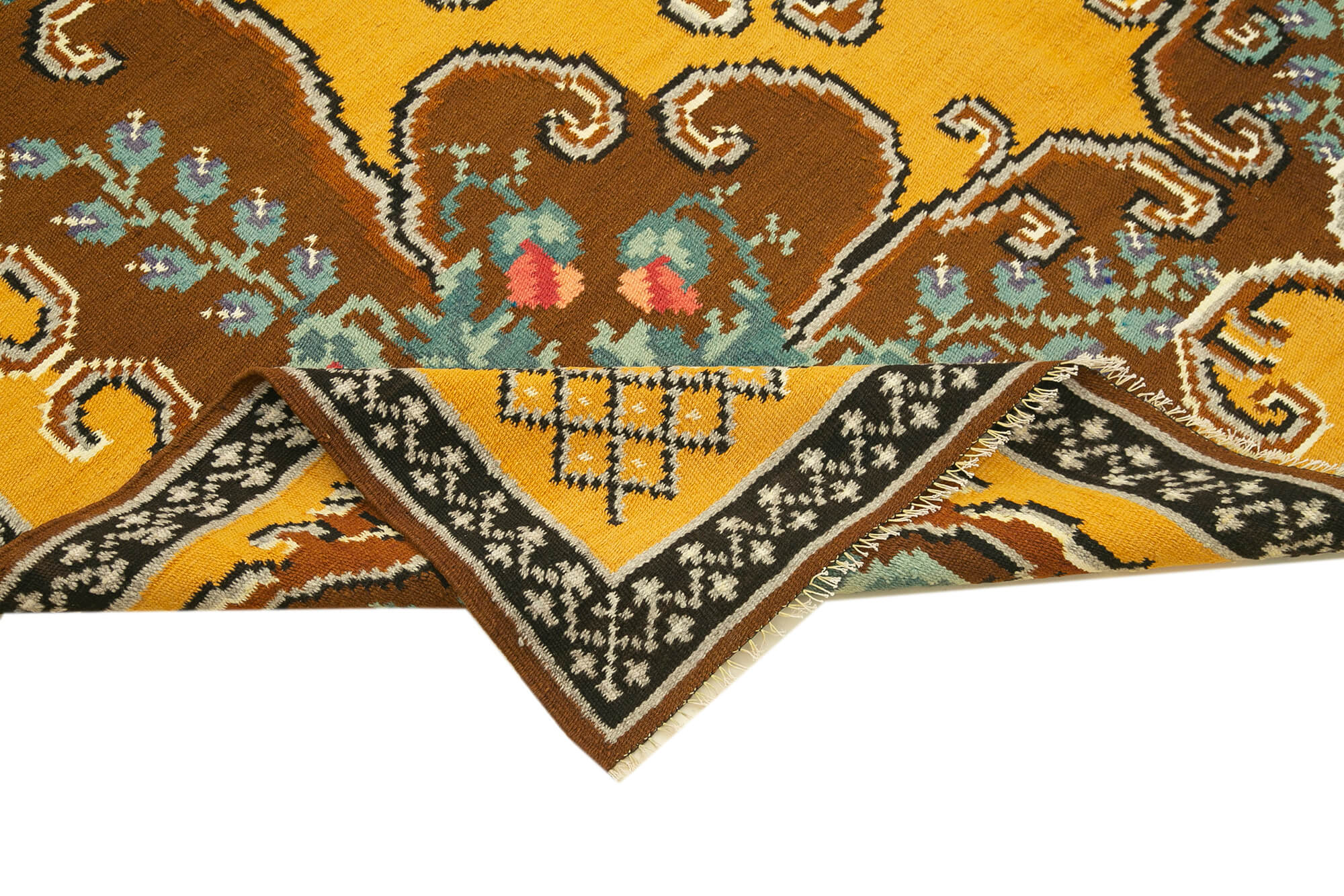 Hand-Knotted Vintage Bessarabian Brown Kilim 176 cm x 262 cm - 23401