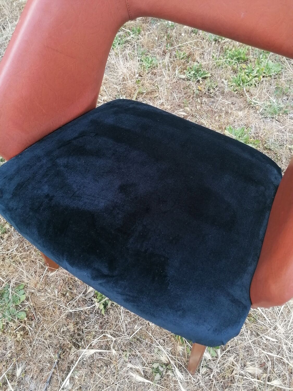 Vintage armchair skaï and velvet SNA Roset.