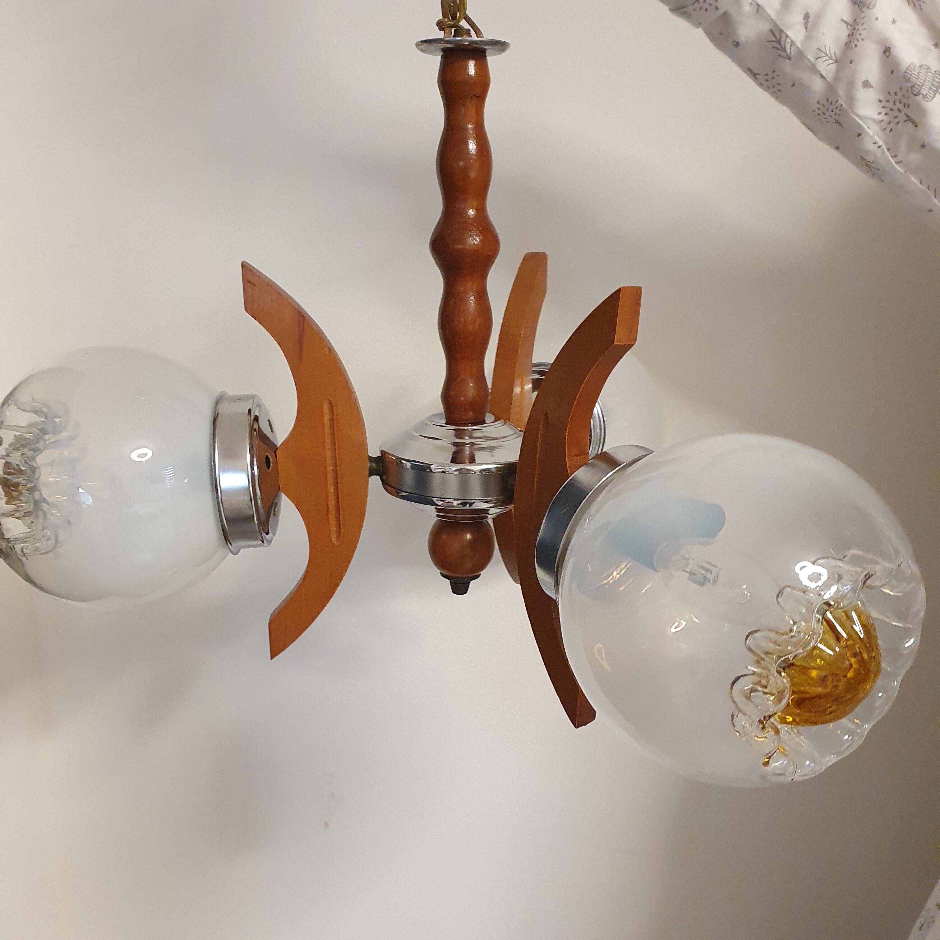 Lustre 3 branches Design Mazzega verres Murano