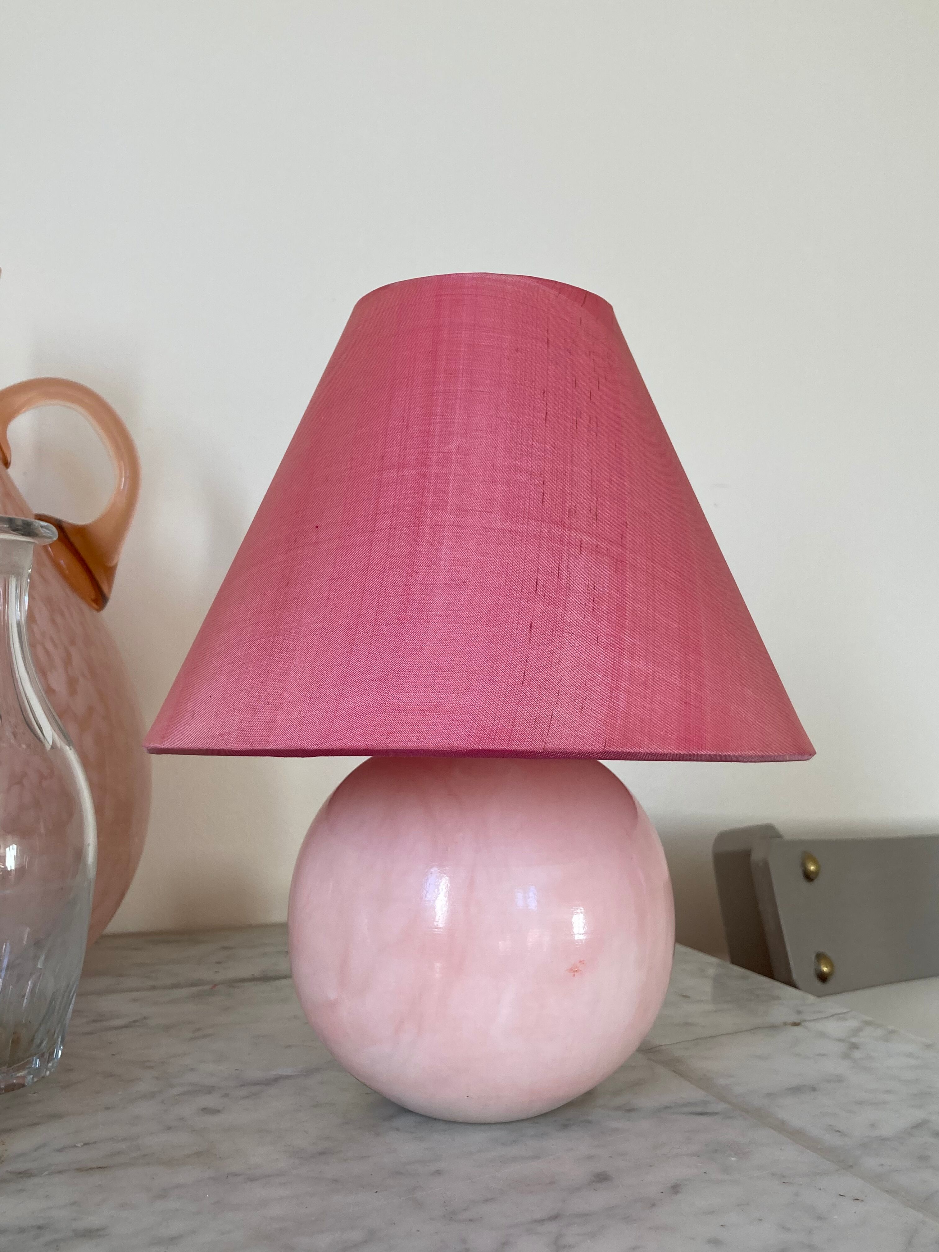 Marble style rose quartz bedside lamp