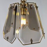 French Brass and Smoked Glass Hal Pendant, 1970s