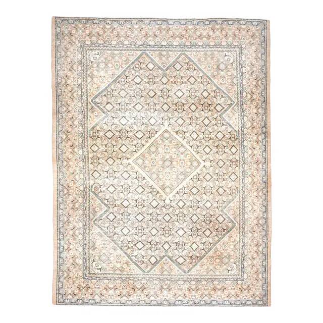 1970s Vintage Persian Handmade Wool Cotton Beige Area Rug 287x384