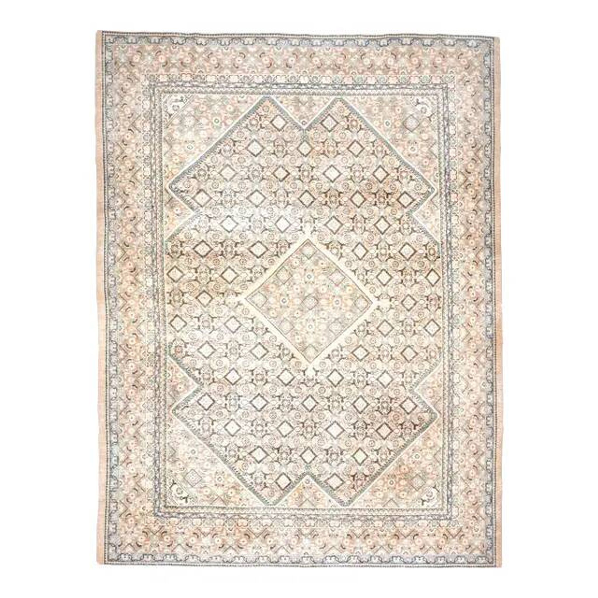 1970s Vintage Persian Handmade Wool Cotton Beige Area Rug 287x384